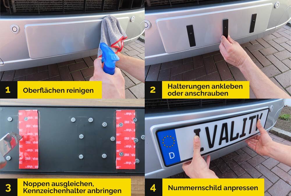 3D Kennzeichen (520mm) in Schwarzmatt mit Magnethalterung
