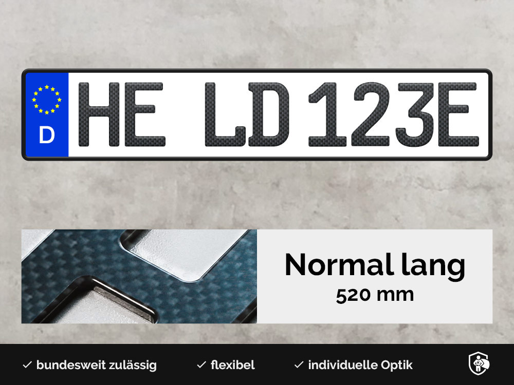 3D E-Kennzeichen in Carbon-Optik Matt (520mm)
