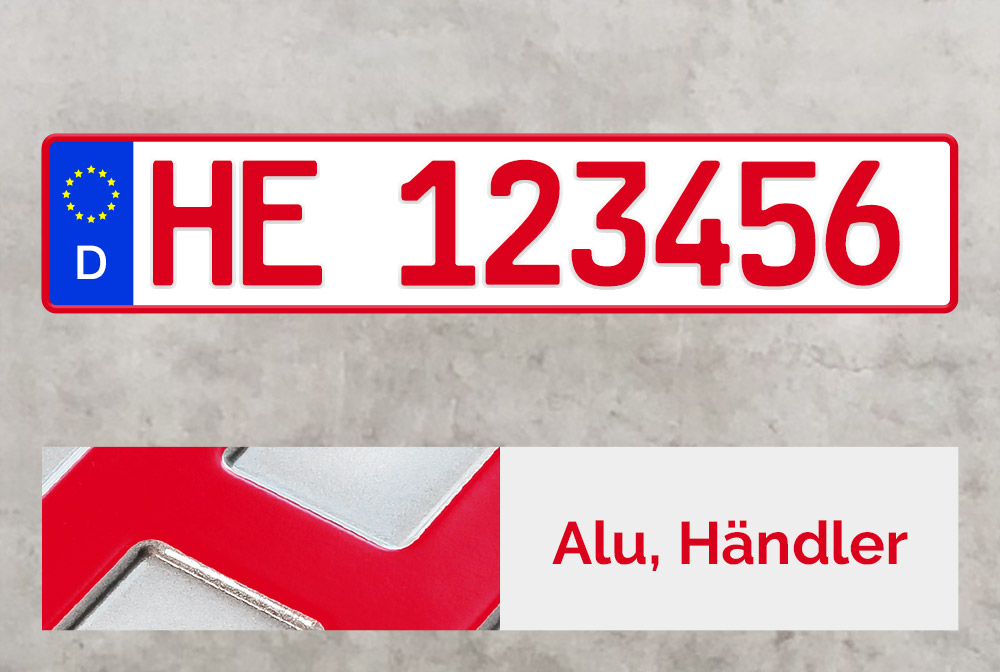 Alu Händlerkennzeichen in Rot (520mm) Alu Händlerkennzeichen in Rot (520mm)